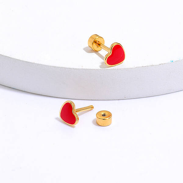Stainless Steel Heart Screw Stud Earrings