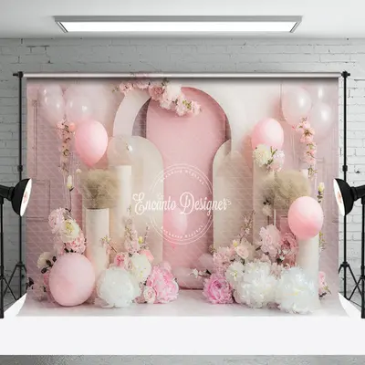 Fairy Tale Pink White Floral Cake Smash Backdrop - Aperturee
