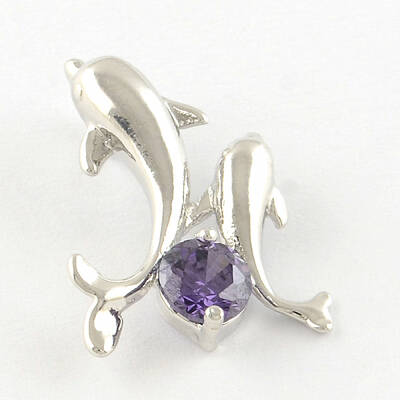 Dolphin Real Platinum Plated Brass Cubic Zirconia Pendants