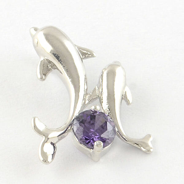 Dolphin Real Platinum Plated Brass Cubic Zirconia Pendants