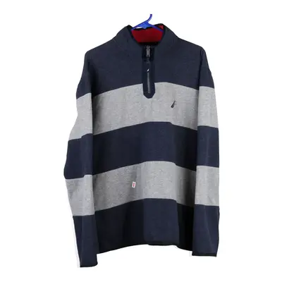 Nautica Striped 1/4 Zip - XL Navy Cotton