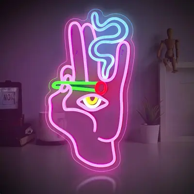 Hand & Eye Design Neon Sign LED Light for Summer, USB Powered Special Gesture Neon Light, Decorative LED Ambient Light Suitab...