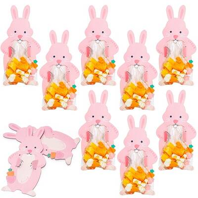 20Pcs Easter Rabbit Plastic & Paper Candy Storage Bags