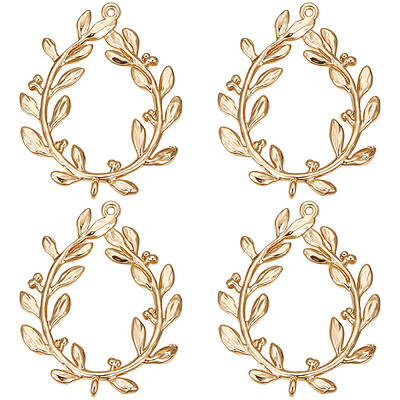 Beebeecraft 10Pcs Olive Branch Charm 18k Gold Plated Oval Circle Frame Leaf Pendant Charm Links Connectors for DIY Jewelry Fi...