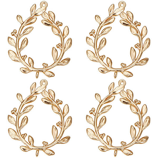 Beebeecraft 10Pcs Olive Branch Charm 18k Gold Plated Oval Circle Frame Leaf Pendant Charm Links Connectors for DIY Jewelry Fi...
