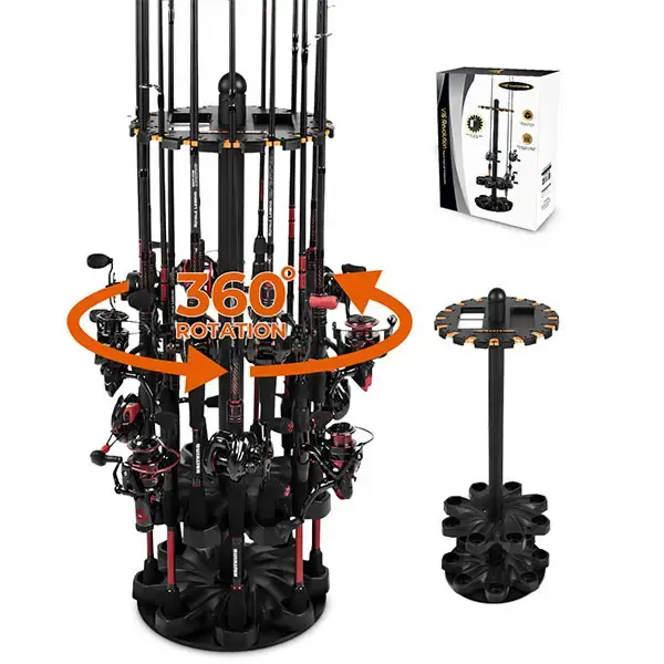 KastKing V16 Fishing Rod Rack With Rotating Base AND KastKing White Patented V15 Vertical Fishing Rod Holde- Fishing Pole Rac...