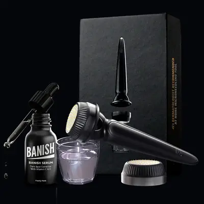 Banish Kit 3.0 - with Vitamin C, E, Ferulic acid Serum & 2 Replaceable Heads for Acne Scars, Dark Spot, Collagen Building, F...