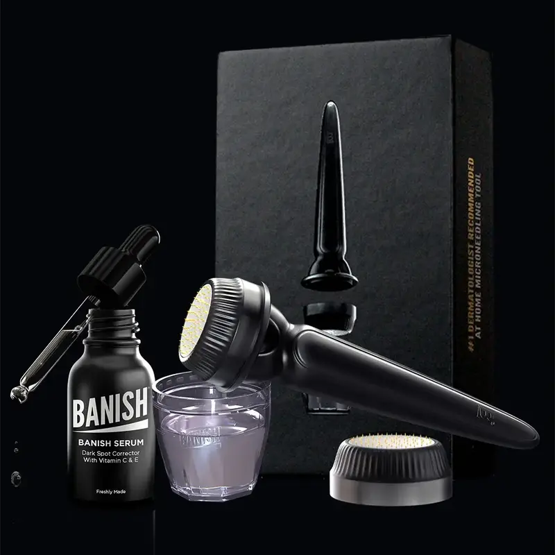 Banish Kit 3.0 - with Vitamin C, E, Ferulic acid Serum & 2 Replaceable Heads for Acne Scars,  Dark Spot, Collagen Building, F...