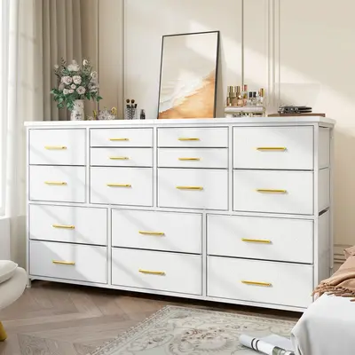 【#TikTokShopFallDealsForYou】Raybee Furniture Dresser TV Stand with Power Outlet, with 16 Storage Drawers,Sturdy Metal Fra...