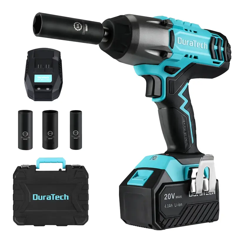 #LaborDay DURATECH Cordless Impact Wrench, 20V Impact Drive Tool, 1/2'' Drive, 330 Ft/lbs Max Torque, with 4 Impact Sockets, ...