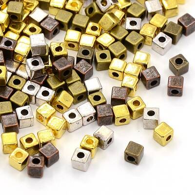 Tibetan Style Alloy Cube Spacer Beads