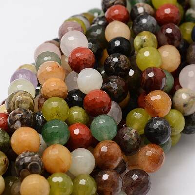 Faceted Round Natural Assorted Gemstone Bead Strands