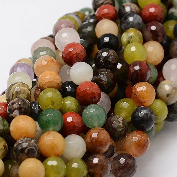 Faceted Round Natural Assorted Gemstone Bead Strands
