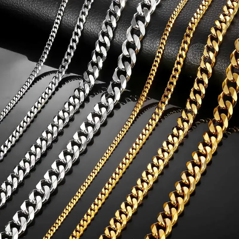 3/5/7/9/11mm Hermah Men's Curb Chain Necklace Choker Silver/Gold Color Stainless Steel Cuban Link Jewelry for Male Female Val...