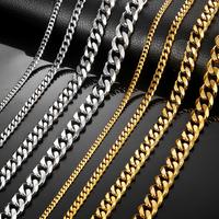 3/5/7/9/11mm Hermah Men's Curb Chain Necklace Choker Silver/Gold Color Stainless Steel Cuban Link Jewelry for Male Female Val...