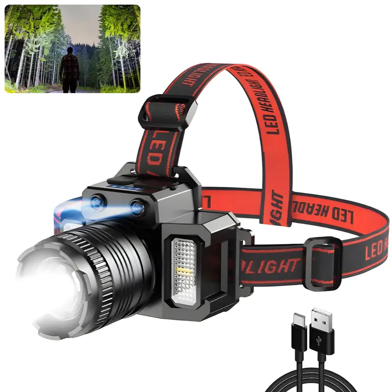 Tuffenough Led headlamp, USB Rechargeable Headlamp Flashlight, Smart Sensor Switch Dimmable Waterproof Emergency Light, Suita...