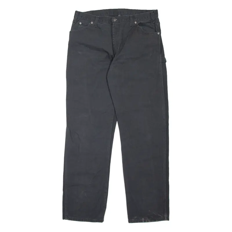 DICKIES Carpenter Workwear Mens Trousers Black Regular Straight W36 L34