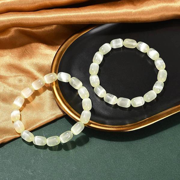 Dyed Natural Selenite Column Beaded Stretch Bracelets for Women