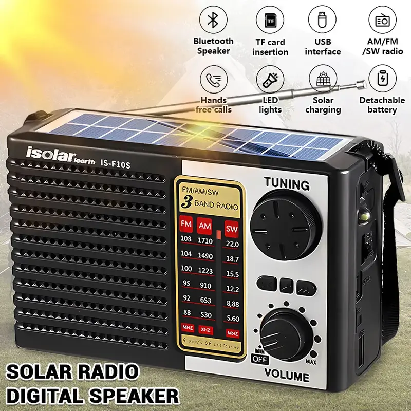 Portable Solar Emergency Radio MP3 Player High-Quality Digital Sound, FM/AM & Shortwave Reception, Rechargeable, Ultra-Portab...