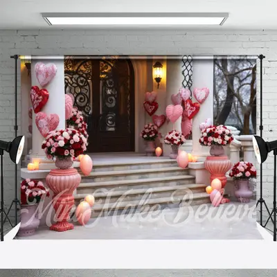 Ornate Front Door Rose Heart Valentines Day Backdrop - Aperturee