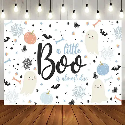 White Little Boo Bats Halloween Baby Shower Backdrop