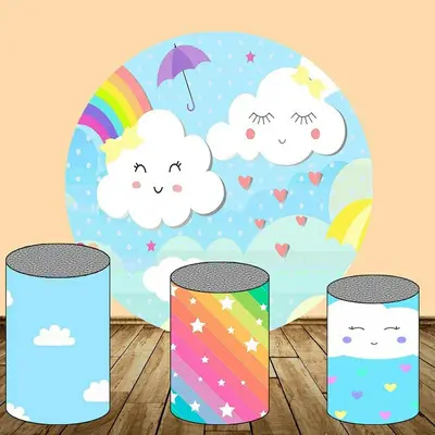 Aperturee Blue Sky And White Cloud Round Birthday Backdrop Kit | Custom Circle Backdrop Birthday | Circle Background For Part...