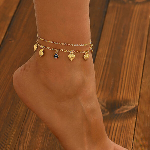 Brass Sweet Romantic Blue Evil Eye Heart Pendant Anklets for Women's Gift