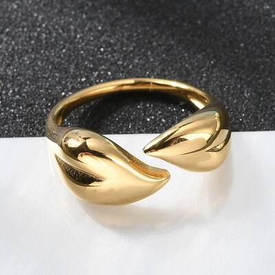 Ion Plating(IP) 304 Stainless Steel Leaf Open Cuff Rings for Women