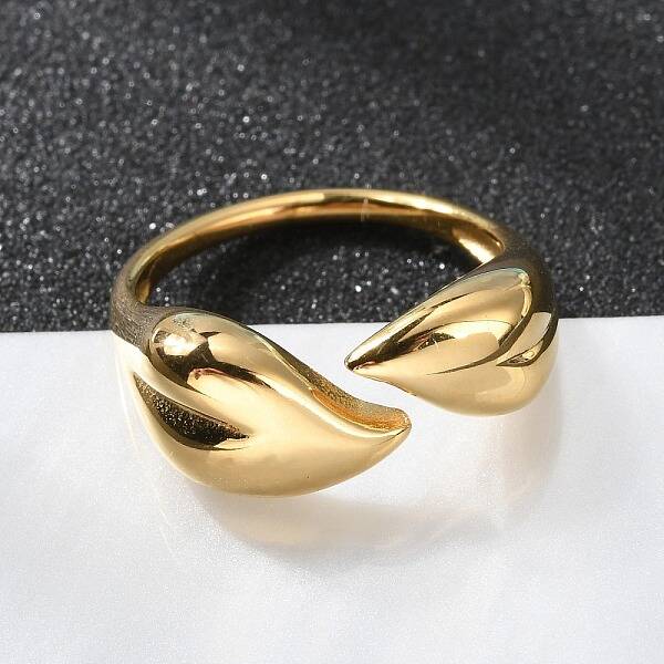 Ion Plating(IP) 304 Stainless Steel Leaf Open Cuff Rings for Women