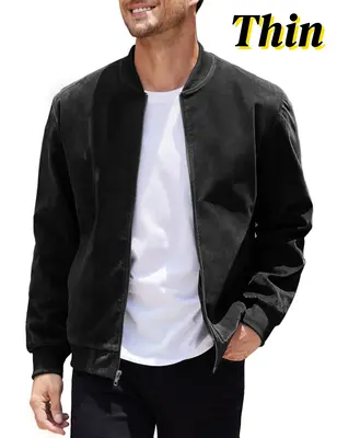 COOFANDY B Fall Outfits Men's Casual Varsity Jacket Vintage Lightweight Suede Bomber Jackets Classic Fabric Menswear Soft Chi...