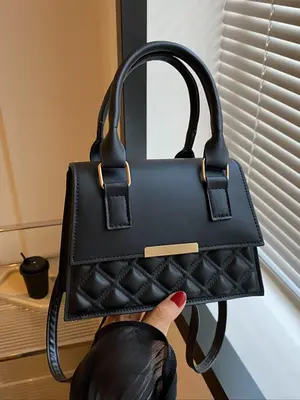 Elegant Style Solid Quilted Handbag, Girls Birthday Gift Luxury Bags for Women, Simple Pu Leather Small Square Bag, Buckle De...