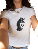 Black Cat Baby Tee, Y2K Womens Fitted Tshirts, Coraline Tshirt, Retro Vintage Movie Tops, Cute Film Shirt, Gift for Cat Lover...