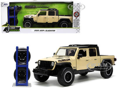 2020 Jeep Gladiator Rubicon Pickup Truck Cream with Roof Rack with Extra Wheels \