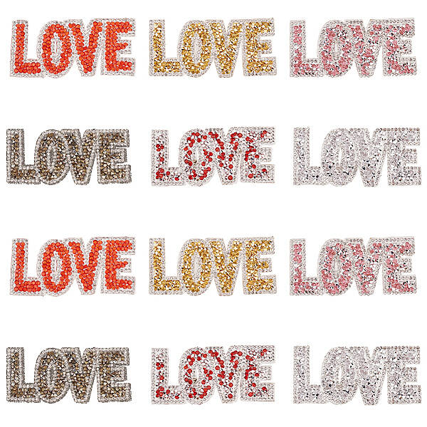 12Pcs 6 Colors Valentine's Day Theme Word LOVE Hotfix Rhinestone