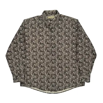Munsingwear Patterned Shirt - Large Grey Cotton