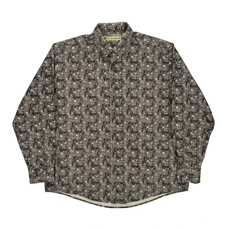 Munsingwear Patterned Shirt - Large Grey Cotton