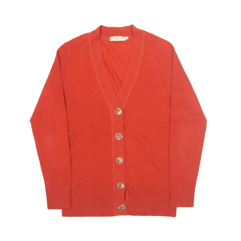 TORY BURCH Cardigan Red Tight Knit Wool Womens S