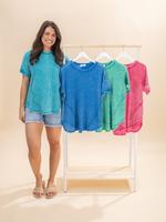 Zenana Washed Waffle Rolled Up Short Sleeve Top | S/M-L/XL