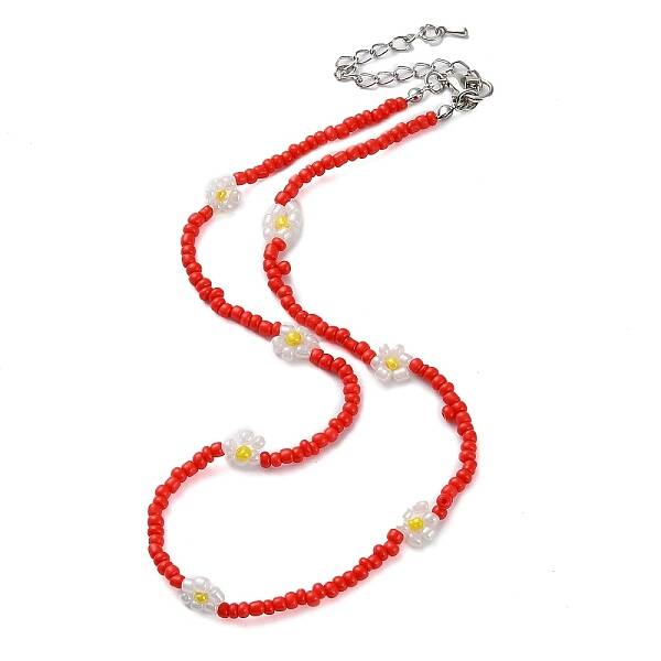 Glass Flower Beaded Necklace