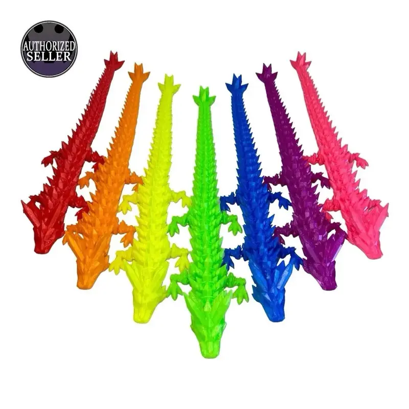 Durable Crystal Flexi-Dragon – Articulated Toy That Floats – 3D Printed in Rainbow – Small to MEGA Sizes