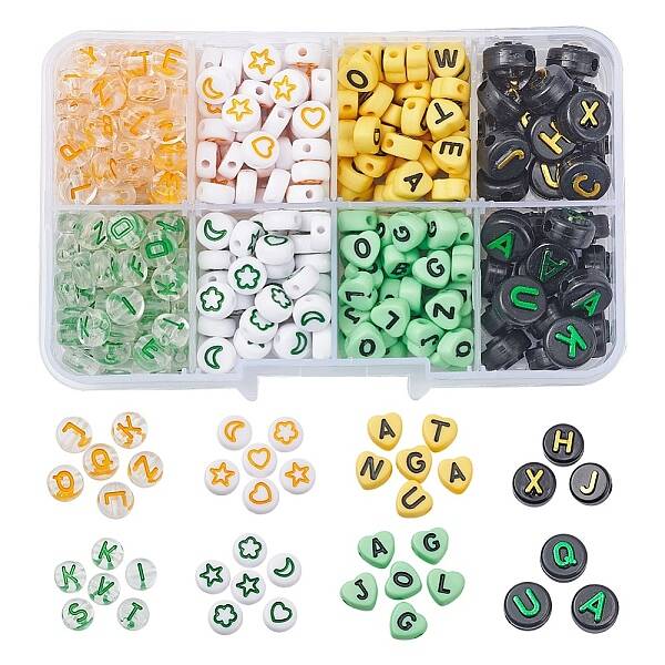 414Pcs 8 Style Heart & Flat Round Opaque/Transparent Acrylic Beads