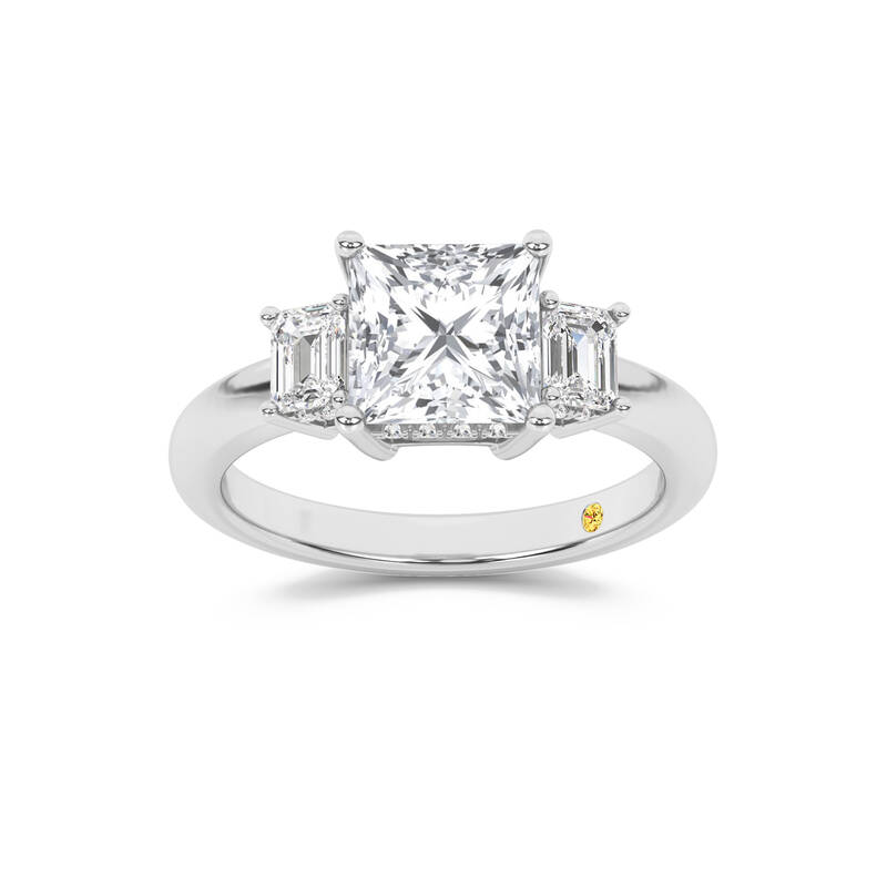 Seraphina Three Stone Hidden Halo Princess Cut Lab Diamond Engagement Ring | 14K White Gold 4 1/2 CT. TW.