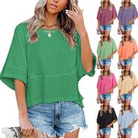 LAICIGO Women's 2025 Summer Simple Style Casual Crewneck Batwing Half Sleeve Solid Color T-Shirts Cute Cropped Tee Tops