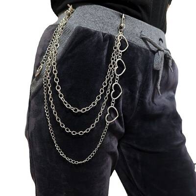 Alloy Heart Link 3 Layer Chain Belts for Pants