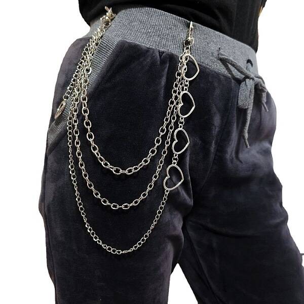 Alloy Heart Link 3 Layer Chain Belts for Pants