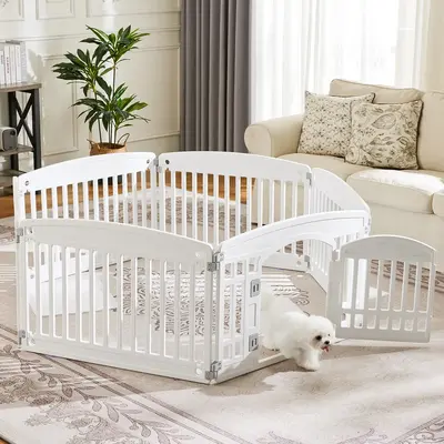 【Deal】PetTrove - Plastic Pet Playpen, Durable Puppy Playpen with Lockable Door and Non-Slip Bottom, Portable Indoor Outdo...