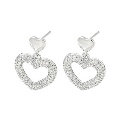 Heart Rack Plating Brass Micro Pave Cubic Zirconia Dangle Stud Earrings