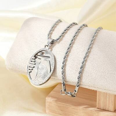 304 Stainless Steel Embossed Virgin Mary Pendant Rope Chain Necklaces