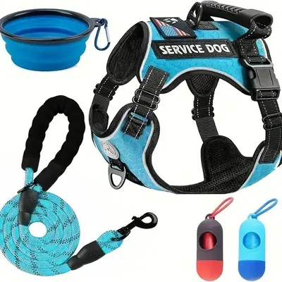 Service Dog Vest with Leash & Feeding Bowl & Wast Storage Capsule, 1 Set Pet Safety Vest, Pet Supplies for Outdoor Walking Ru...
