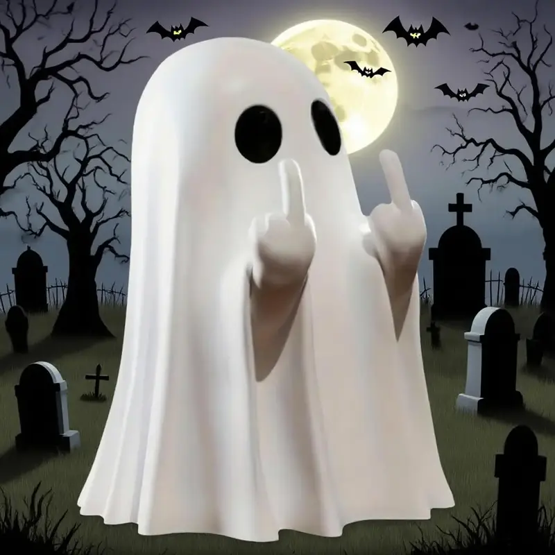 Halloween Ghost Figurine - Spooky Resin Middle Finger Statue, Cute Decor for Halloween Decorations, Porch and Indoor Spooky H...